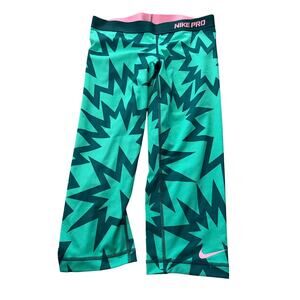 EUC Nike Pro colorful starburst green capris sz M activewear yoga gym fitted